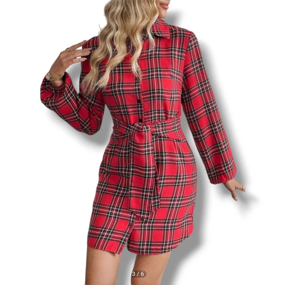 SHEIN Women's Franclia Button Down Plaid Belted Dress - Picture 12 of 12